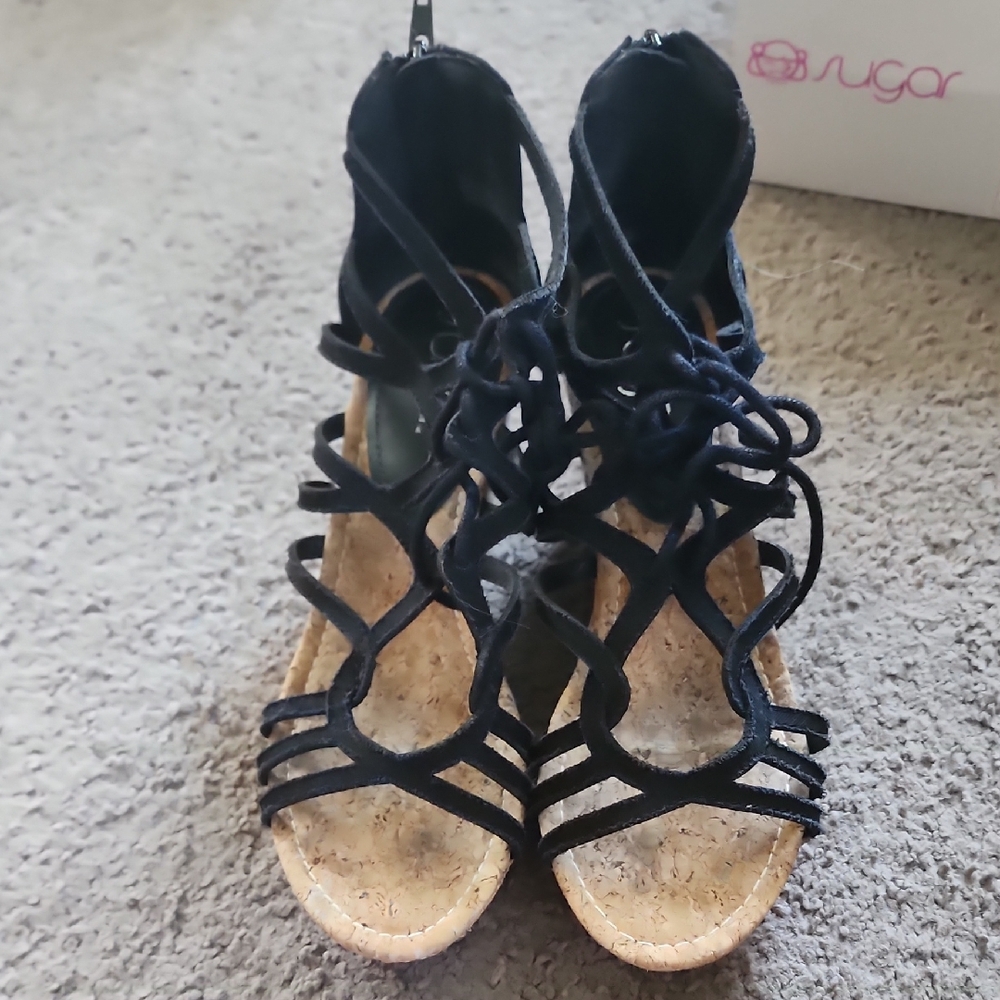 Sugar Black Lace-Up Women's Sandals in Great Condition